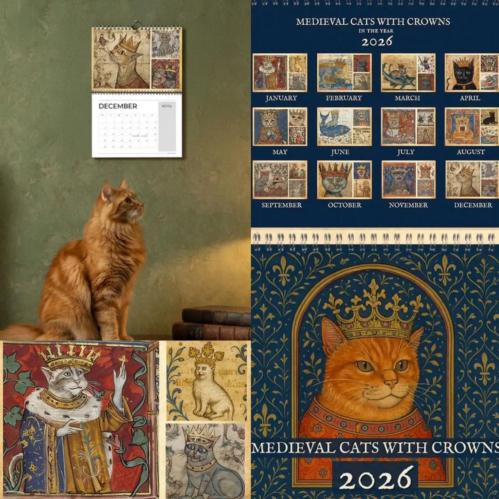 

Medieval Cat Calendar Renaissance Style 2026 Calendar 2026 Funny Cat Calendar for Cat Lovers