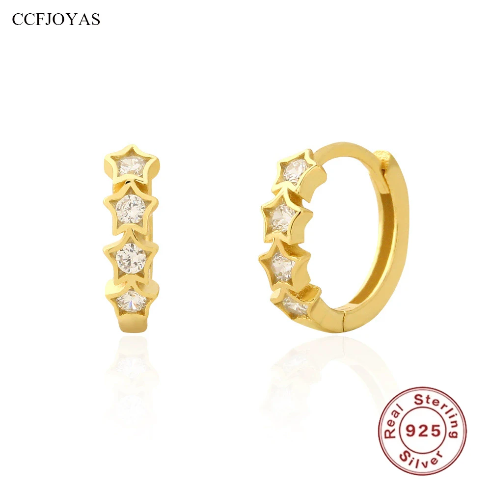 

CCFJOYAS Sweet Exquisite 9mm Star Hoop Earrings for Women 925 Sterling Silver Zircon Hoop Earrings 18k Gold Plated Fine Jewelry