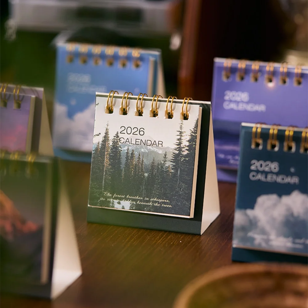 Aesthetics Scenery Calendar 2026 Mini Small Desk Calendar Portable Pocket Daily Monthly Planner Agenda Office Desktop Decor