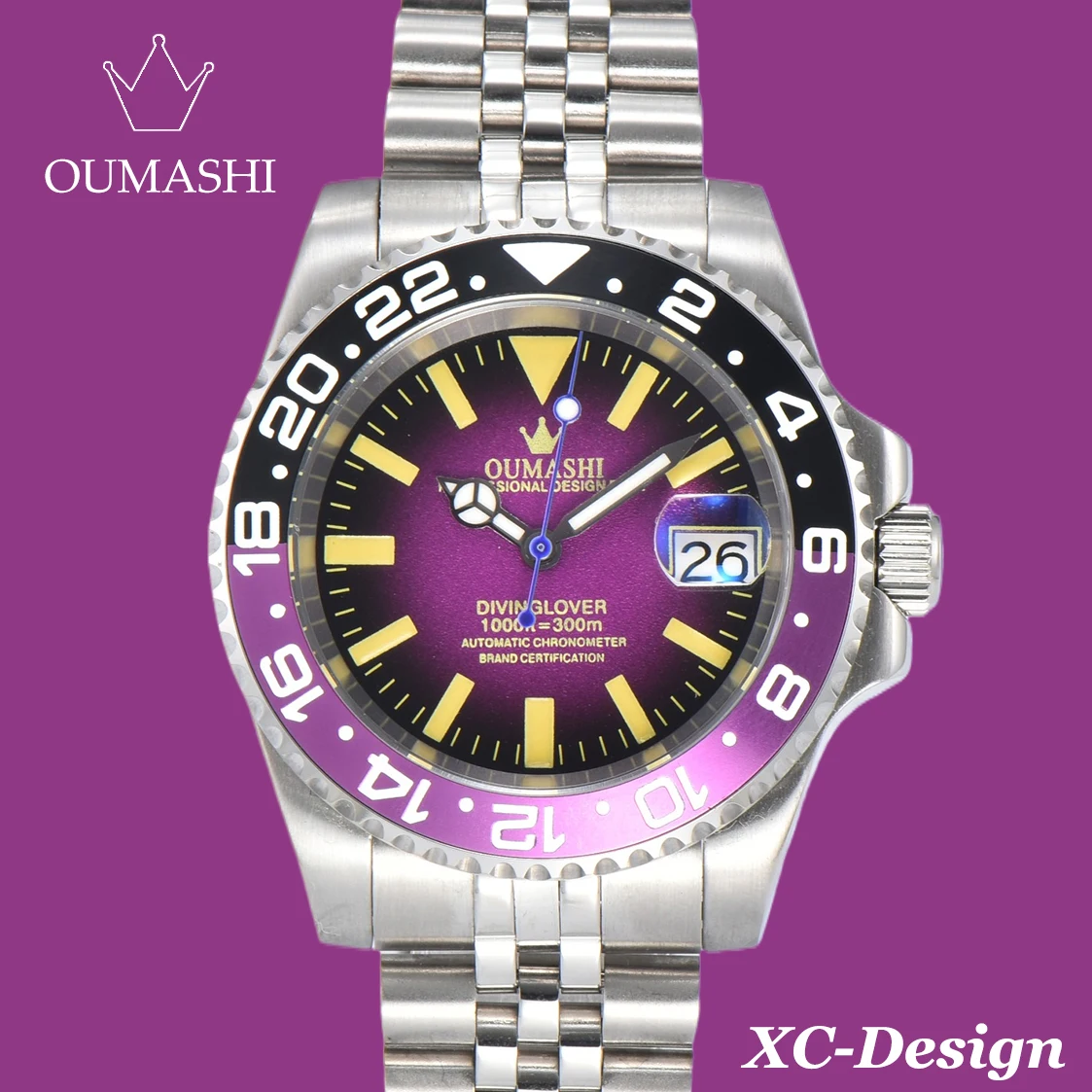 OUMASHI Design 40mm Men's Watch Silver-coloured Stainless Steel Strap Sterile Luminous Dial Sapphire Crystal Water Resistant