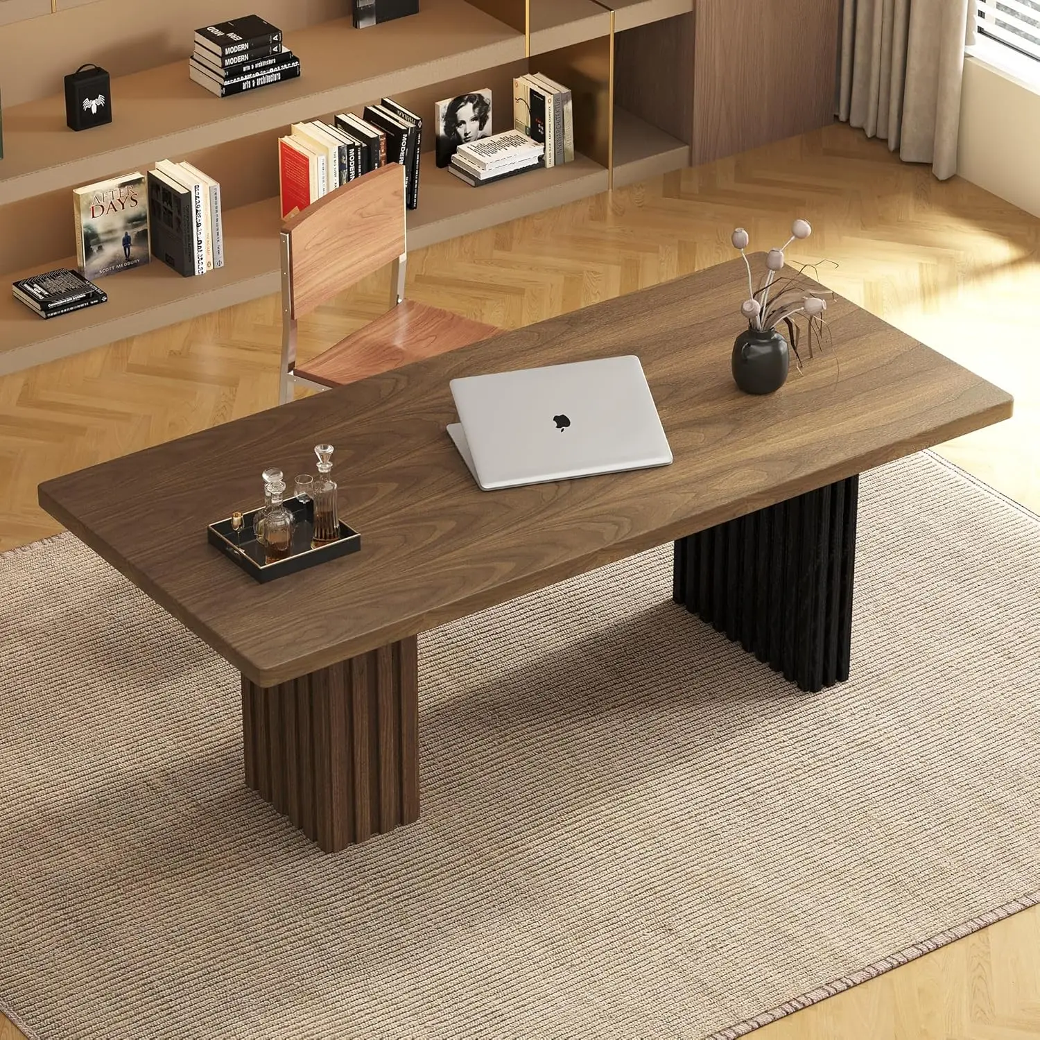 70.8" Modern Executive Office Desk, Rectangular Workstation with Heavy-Duty Double Pedestal, Wood Grain Finish, for Office