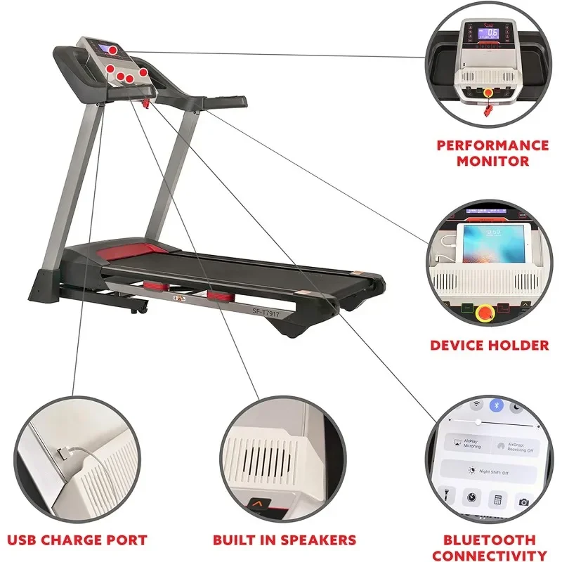 Sunny Health & Fitness Performance Treadmill with 15 Level Auto Incline, Shock Absorption, Digital Monitor, Quick Speed Buttons