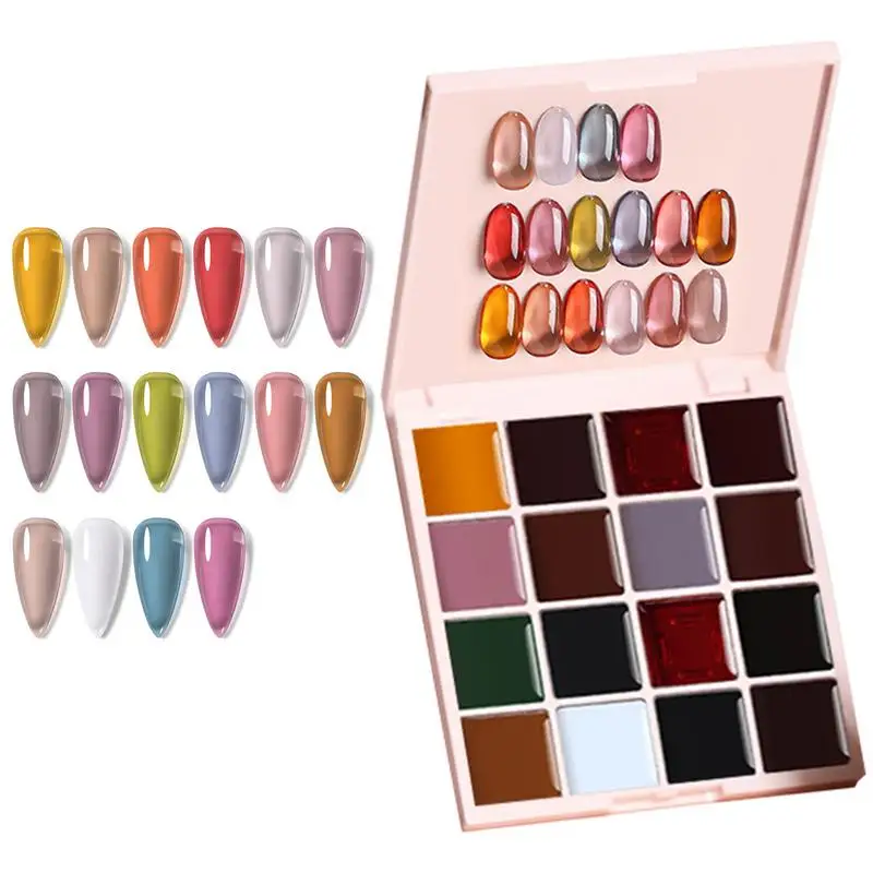 Juego de paleta de esmalte de Gel sólido, Kit de pintura de uñas, pudín, arte de uñas, brillo de Gel sólido, paleta de esmalte de Gel UV, 16 colores