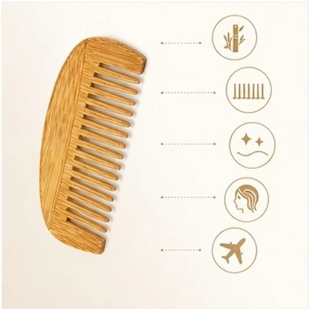 Bamboo Crescent Comb Anti-Static Half Moon Shape Hair Beard Comb Scalp Massage Portable Makeup Beauty Tool 12x5.2cm