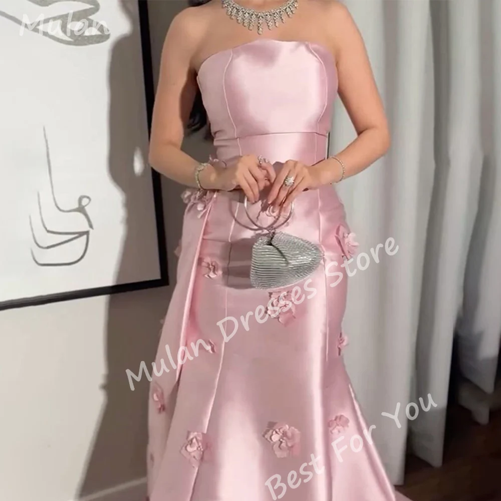 Elegant Long Evening Dresses for Women Satin Strapless Floor-Length Mermaid Sweep Train Special Events Prom Party Wedding Dress