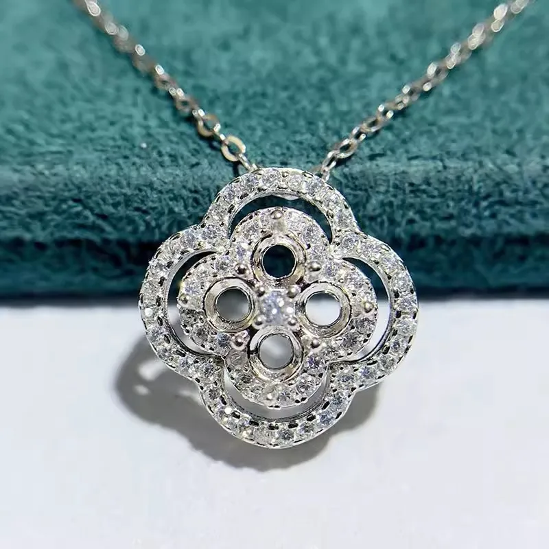 MeiBaPJ 3mm Round Stone DIY 925 Silver Holder Fashion Flower Pendant Setting Fine Wedding  Jewelry for Women