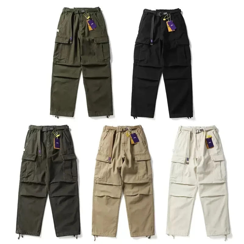

Japanese Sle Thiened Fce Retro Plain Weave Waed Accordion ket Work Pants Straight Leg mid Waist American Sle