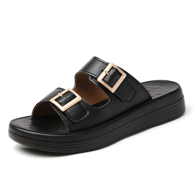 

2026 New Women's Slippers Round Toe Thick Sole Slip-On Retro Soft Insole Velcro Women's Sandals Outdoor Beach Non-slip