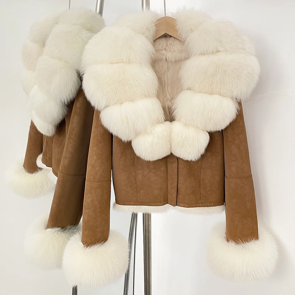 OFTBUY Large Real Natural Fox Fur Coat Autumn Winter New Warm Retro Rabbit Fur Liner Fur Jacket Thick Female Suede Coat Women