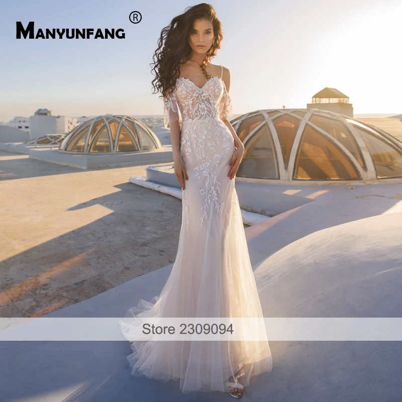 Vestido De novia 2 en 1 Para mujer, traje elegante Para la playa, sencillo, con tirantes finos, novedad De 2023