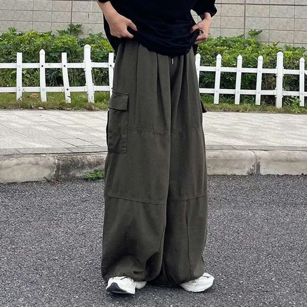 

Cargo Pants Men's Casual Solid Color Multi Pockets Straight Pants Wide-leg Pants Men Elastic Waist Cargo Pants pantalones hombre