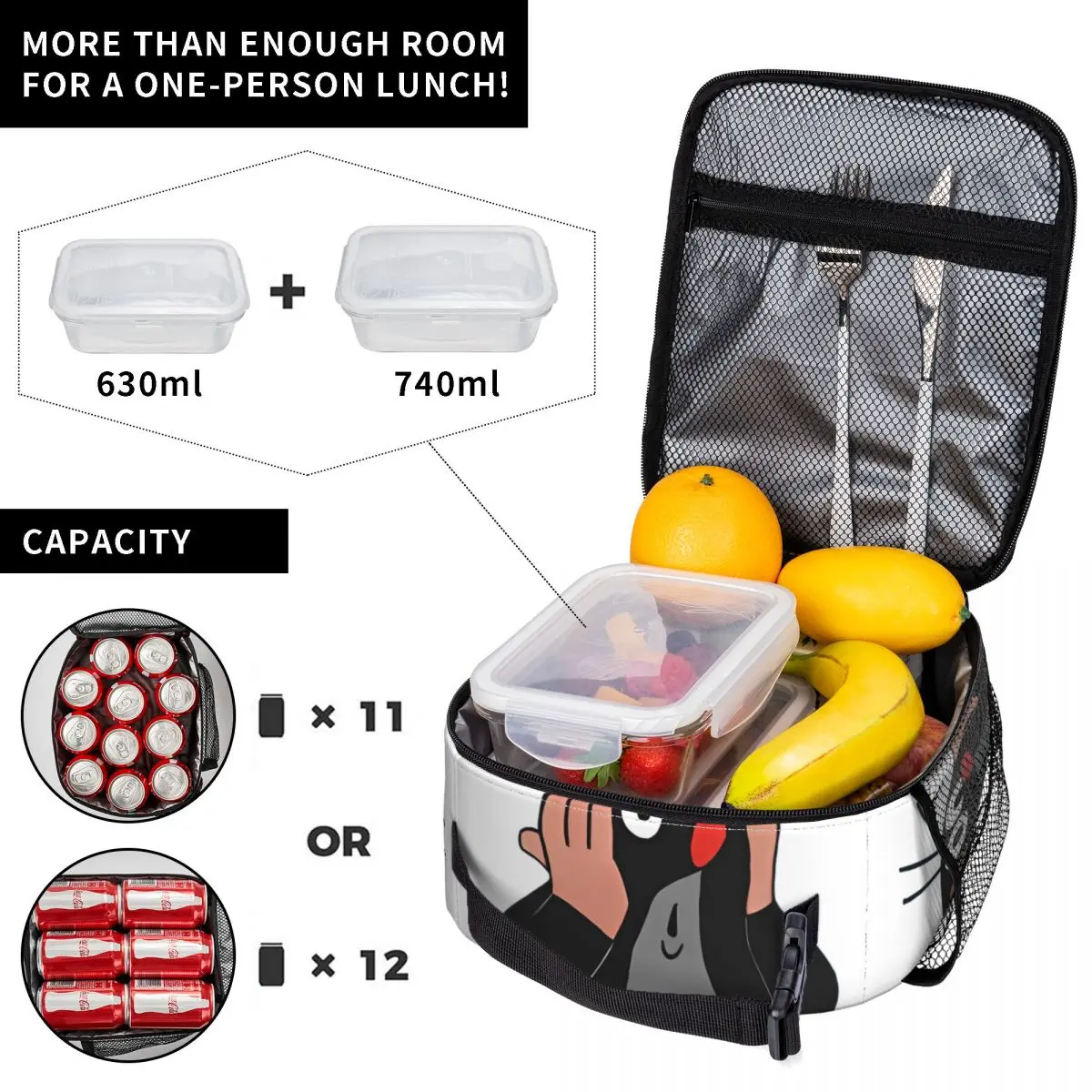 أكياس الغداء المعزولة من ليتل مول، حقيبة حرارية قابلة لإعادة الاستخدام   حاوية غداء كارتون فريندز معًا، حقيبة غداء كبيرة