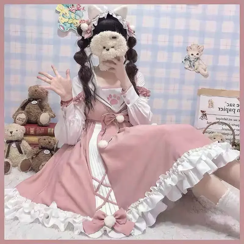 Lolita-vestido Kawaii de gran tamaño, vestido de princesa de manga corta con garra de gato, talla grande 4xl, 150kg