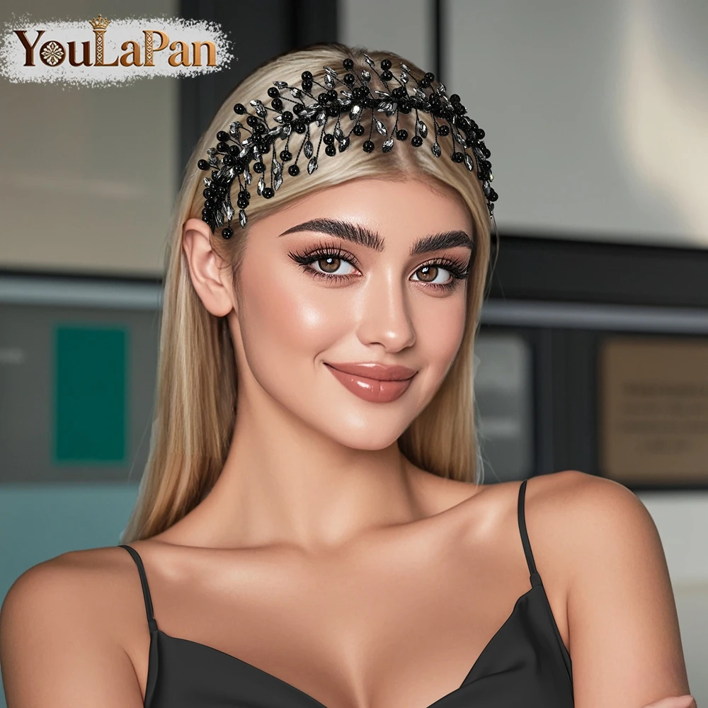 youlapan-ブラッククリスタルヘッドバンドヴィンテージラインストーンヘアフープ女性のための結婚式のイブニングカクテルパーティーヘアアクセサリー-a227