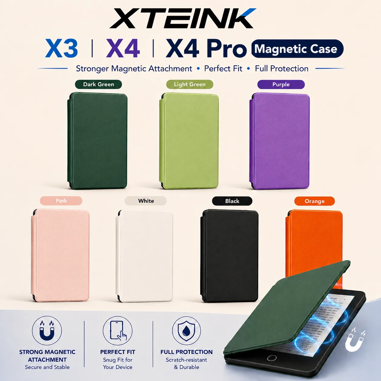 Image of XTEINK Magnetische Hülle für X3 X4 X4 Pro E-Reader, schlanke, stoßfeste Schutzhülle, starkes magnetisches Design, mehrere Farben