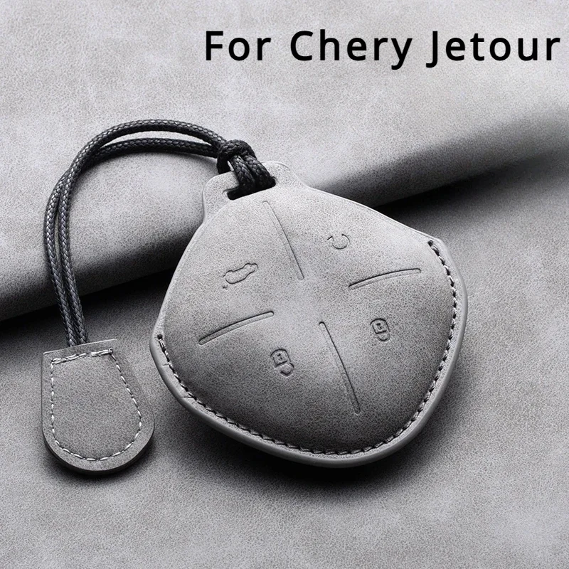 Leather Car Remote Key Case Cover Shell for Chery Jetour Dashing X-1 Plus DTC IDM 2022 2023 Auto Key Fob Protection Keychain