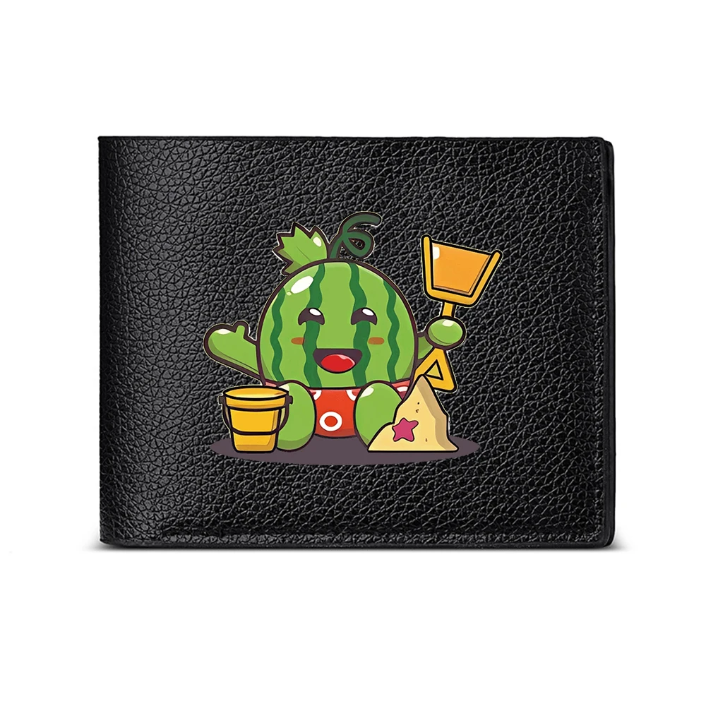 Cute Watermelon Character With Shovel And Bucket On Black Wallet For Casual Business Style