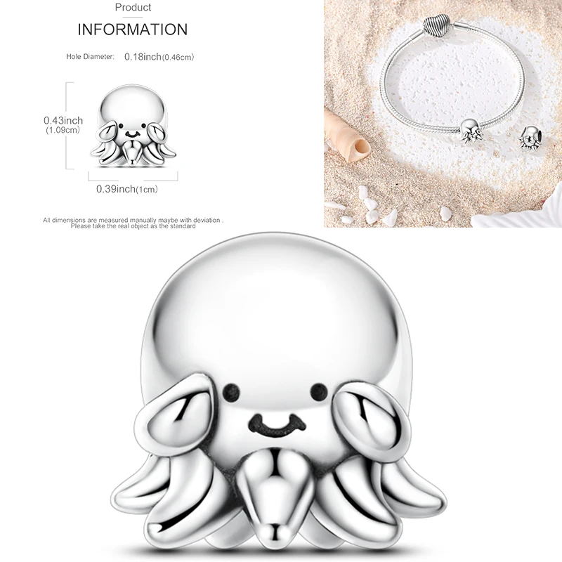 925 Sterling Silber Ozean-Tier-Charm-Perlen Wal Delfin Oktopus Meeresschildkröte Seepferdchen Krabbe Hummer DIY Armband Halskette Geschenk – Detail 25