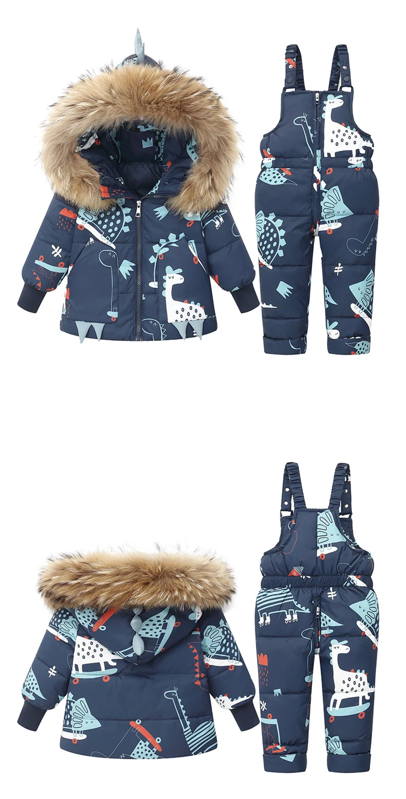 Children Winter Warm Down Jacket Parka Boy Baby Overalls Toddler Girl Clothes Kids Dinosaur Clothing Set Hooded Coat Snowsuit