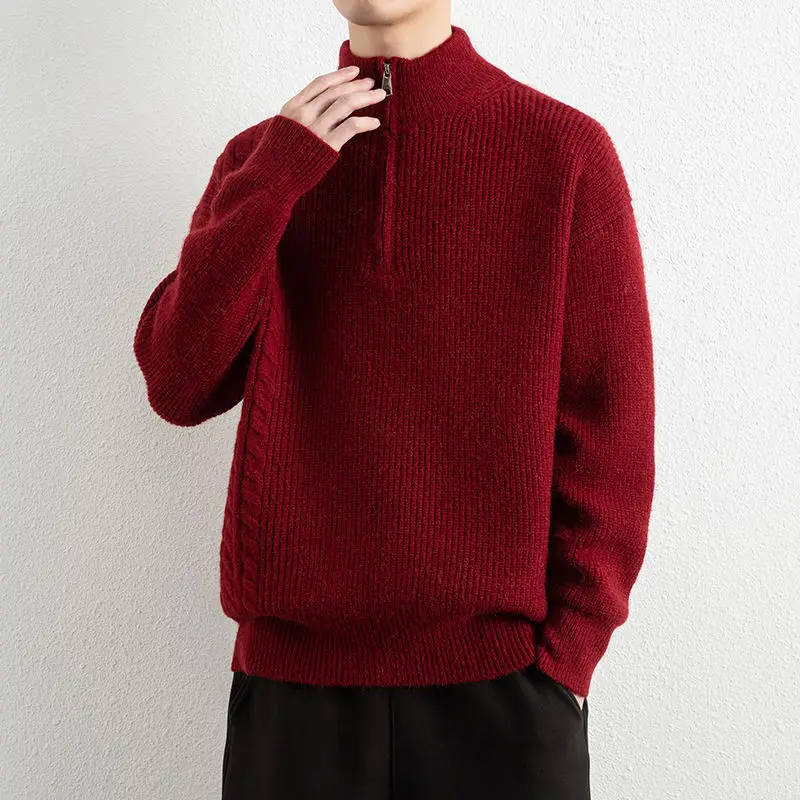 

Теплый повседневный вязаный свитер мужской осенне-зимний, простой, с воротником-стойкой, с эффектом высокого класса, молодежный трикотаж