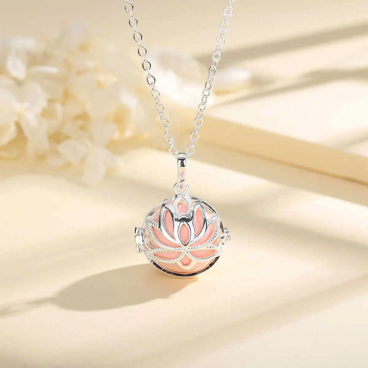 Eudora Women Necklace 18mm Harmony Ball lotus Locket Cage Pendant Necklace With 20mm Mexican Bola Pregnant Fine Jewelry K241N20