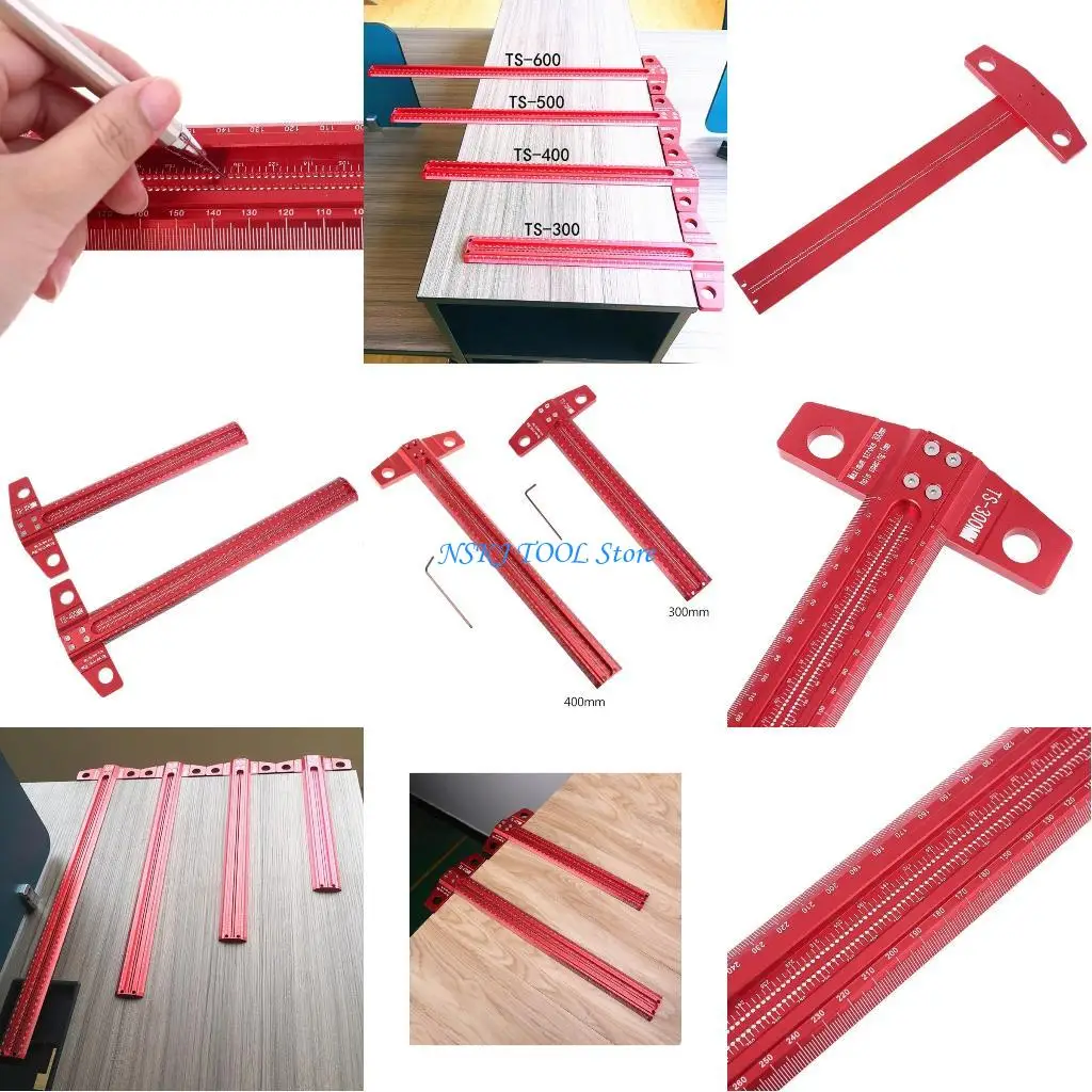 

L8RC Marking T-Ruler Aluminum Alloy Woodworking Marking Gauge Deluxe Crossed-out Hole Ruler 300/400mm