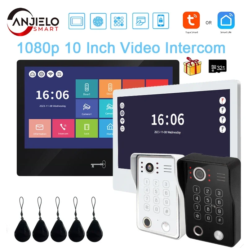 Tuya 10 Inch Video Intercom Touch Screen with Wired Doorbell 1080P APP Password Fingerprint Card Swipe Monitor One click unlock