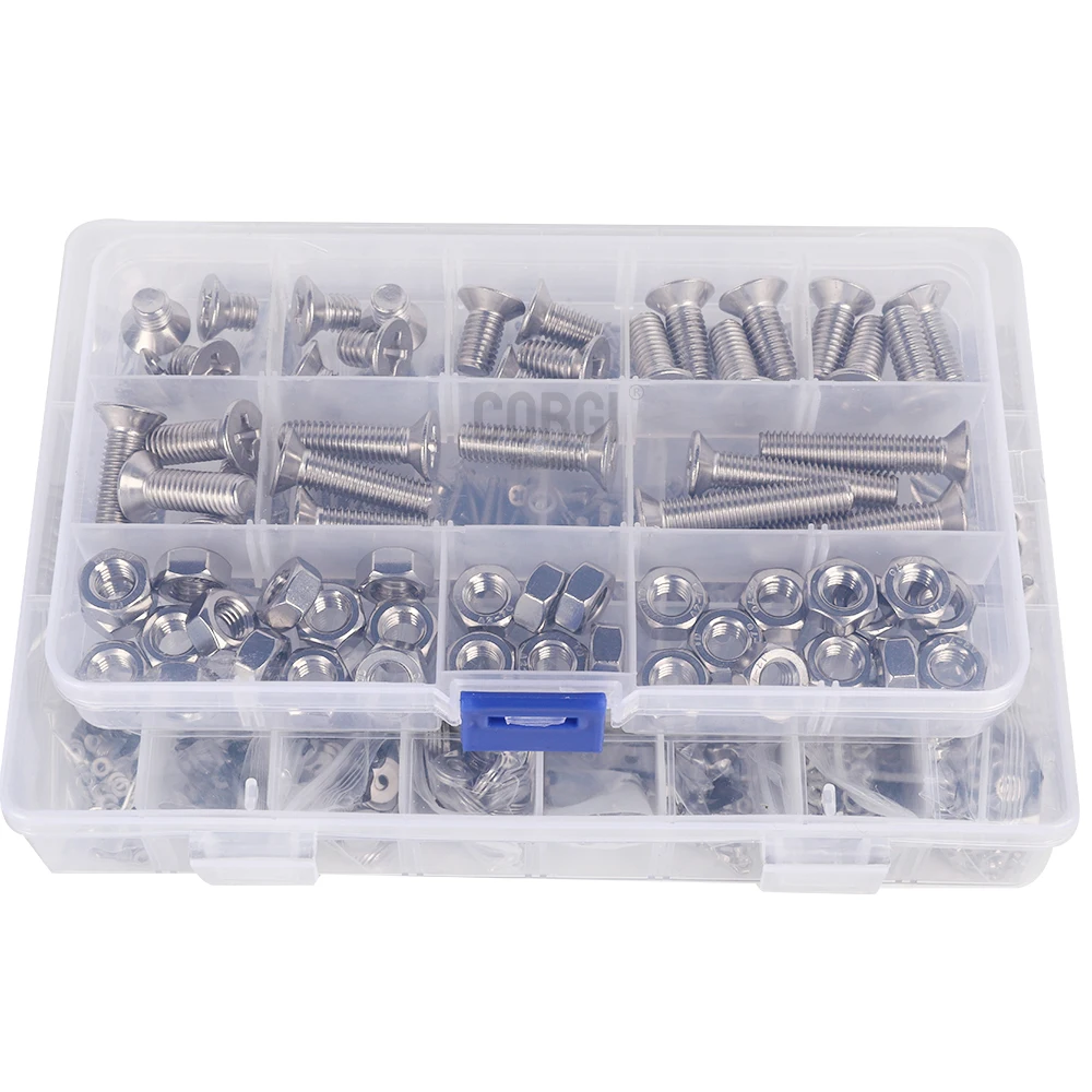 Up to 2400 Phillips Flat Head Machine Screws Assortment Kit M1.6 M2 M2.5 M3 M4 M5 M6 M8 KM Countersunk Stainless Steel Screw Set