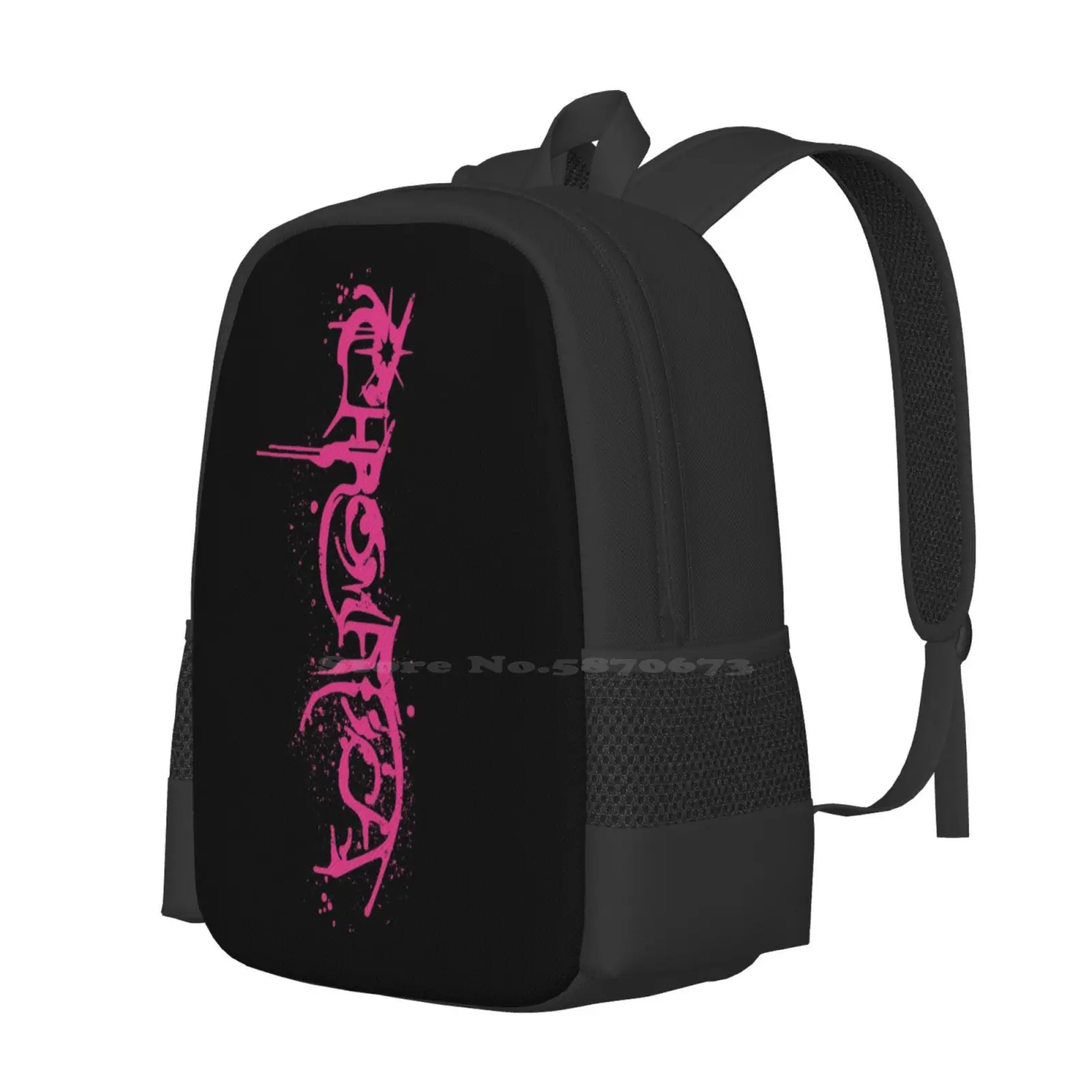 Chromatica Logo ( Pink Spray Paint On Black ) New Arrivals Unisex Bags Student Bag Backpack Chromatica Album New Stupid Love