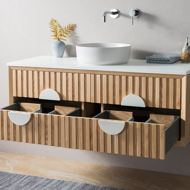 Light Luxury Modern Bathroom Vanity Hotel Oak Wood Veneer Furniture Wall Mounted Cabinets Bathroom Vanities