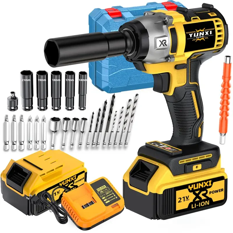 مفتاح ربط لاسلكي 21 فولت، مفتاح ربط عالي عزم دوران عالي، أدوات مجموعة مفاتيح ربط لاسلكية، مجهزة ببطارية 4000 مللي أمبير في الساعة، مضرب قابل لإعادة الشحن