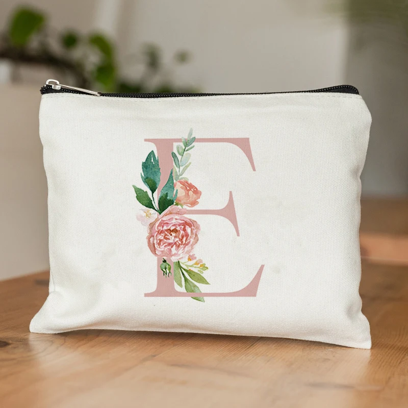 

1 Pc Flowers Pattern Alphabet 26 Letters Makeup Bag Large Capacity Cosmetic Kits Teachers Bridesmaids Wedding Graduation Gifts
