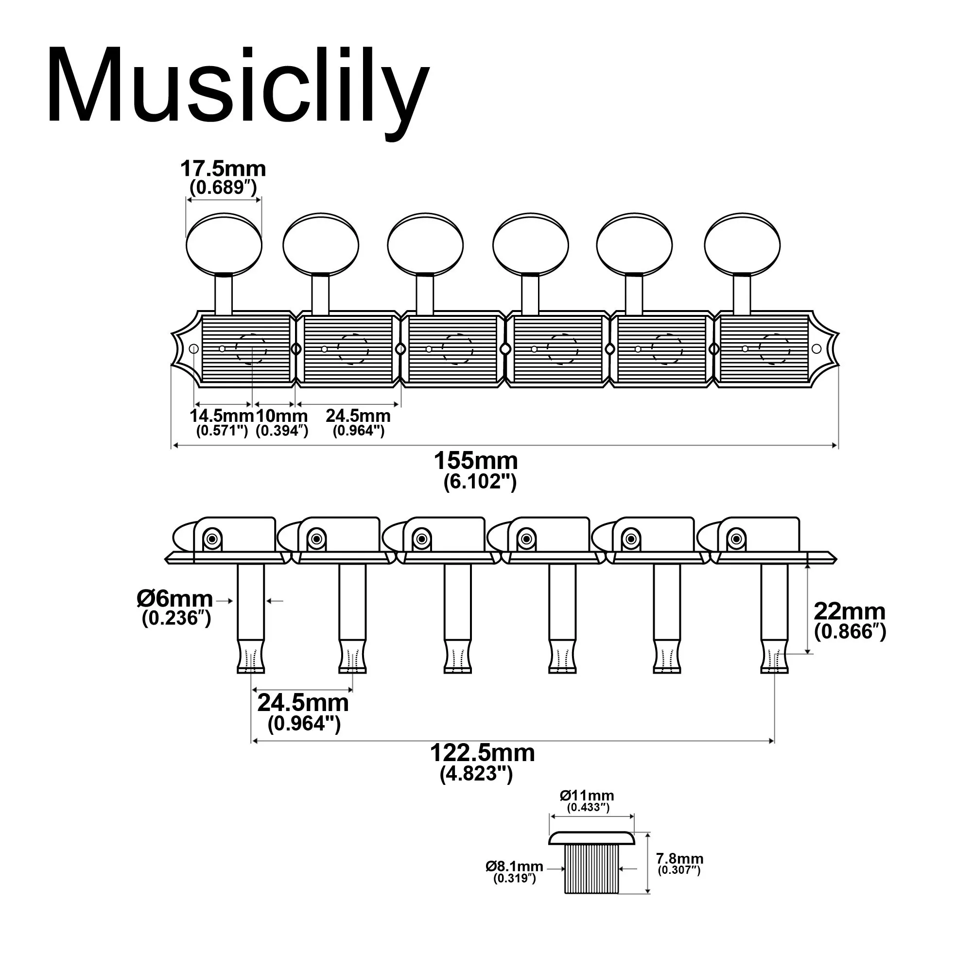 Musiclily Basic Vintage Style 6 in Line Guitar Tuner Split Shaft Tuning Pegs Keys Machine Heads for ST Squier or Tele, Nickel