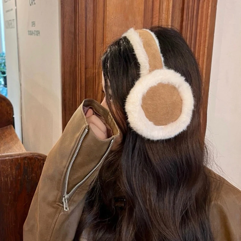 Penutup telinga hangat musim dingin, earmuff mewah, Suede coklat, musim dingin, penutup telinga lembut, dapat dilipat, aksesori Earlap sederhana, lucu