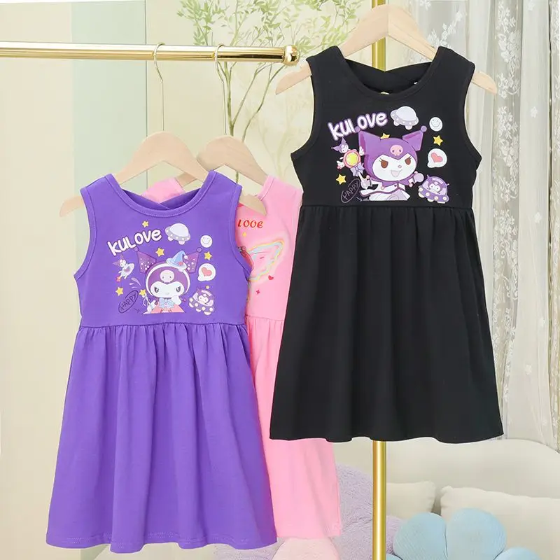 

Sweet My Melody Anime Kawaii Sanrio Short Sleeve Dress Baby Clothes Cute Cartoon Girl Beach Skirt Clothing Gifts for Kids