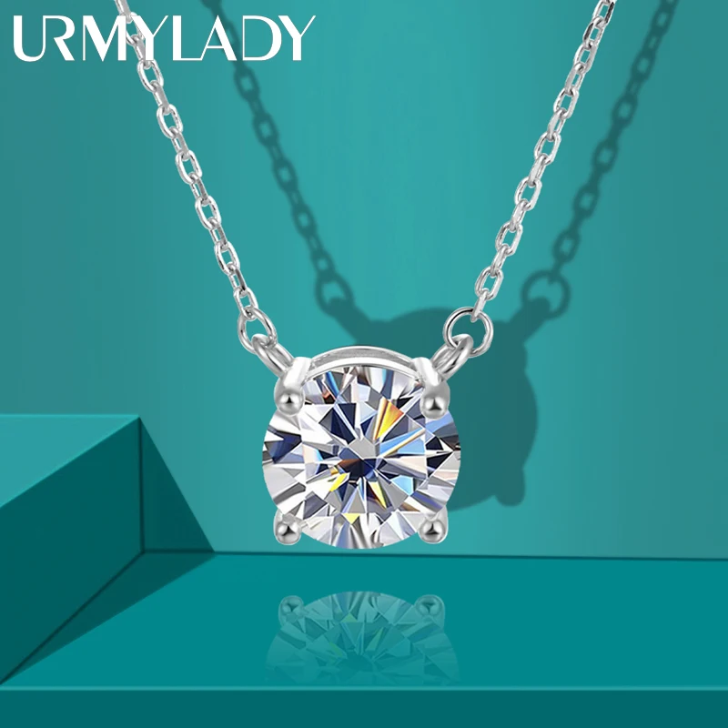 URMYLADY-925 Silver Moissanite Colar de Diamantes para Mulheres, 8.0mm, 2CT Pingente, Cadeias De Festa, Nupcial Jóias Finas