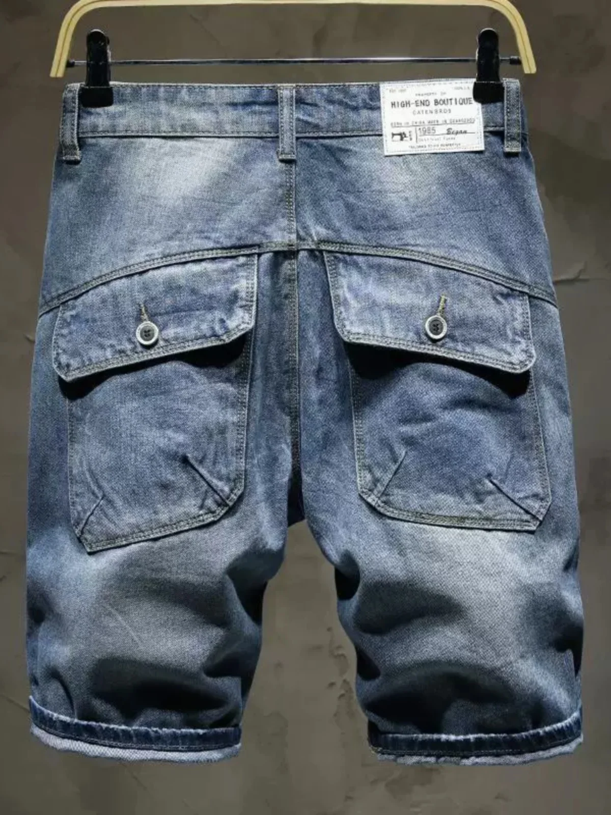 

Летние тонкие джинсовые брюки в винтажном японском стиле с рваными элементами, мужские модные свободные прямые брюки средней длины (пять четвертей), многокарманные брюки