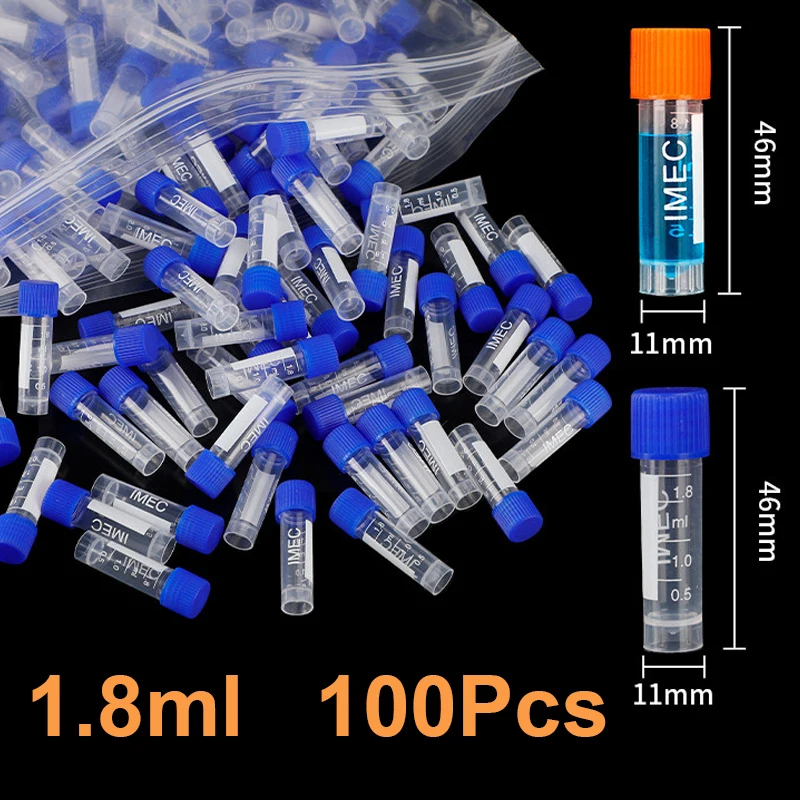 Laboratory 1.8ml Plastic Test Tube Vial Sealing Cap Packaging Container Office School scientific experiment 100Pcs/Pack