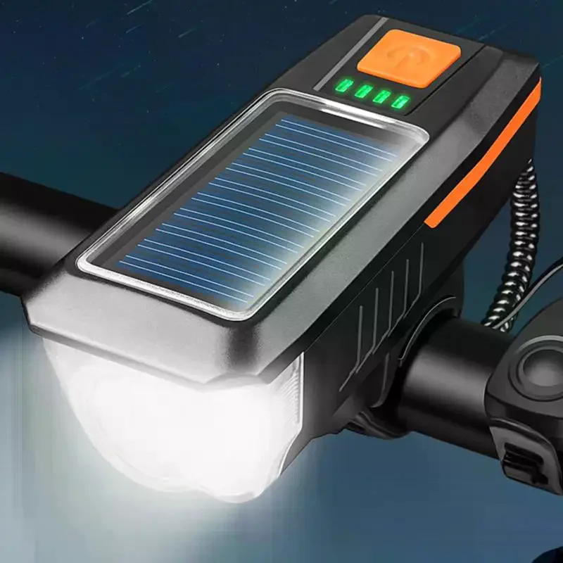 

Solar Bike Light USB Rechargeable Power Display Mountain Road Bike Front Lamp With Horn Flashlight Bike Light Cycling Front Lamp