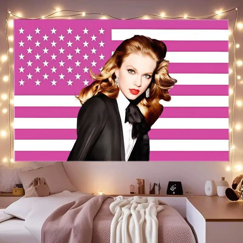 VIKAMA Star Theme Tapestry Pink Flag Background Wallpaper Suitable for Girls Background Wallpaper Room Decoration Home Decor