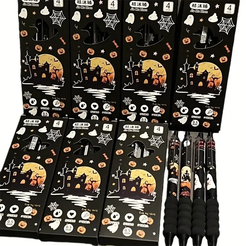 4 Stück Halloween-Gelstifte, 0,5 mm Spitzenstärke, mit Motiven von Geistern, Kürbissen und Hexenhüten – ideal als Belohnung für den Unterricht. – Detail 3