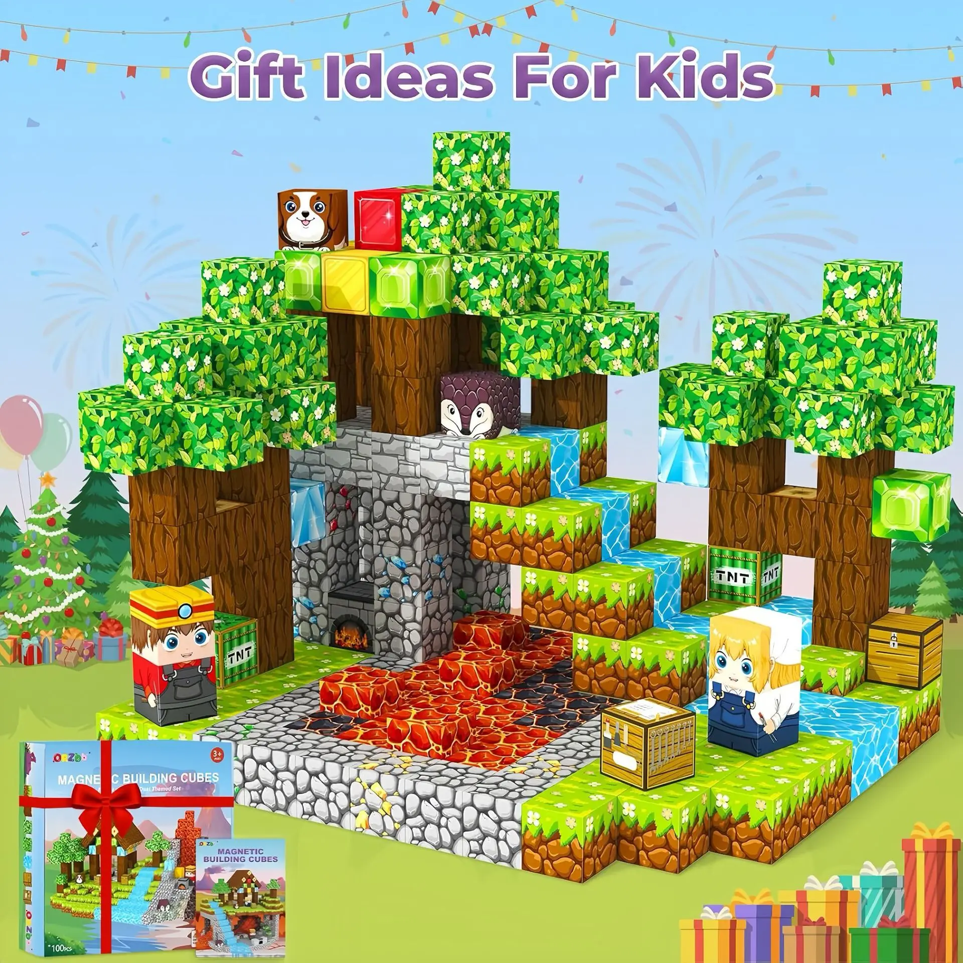 ชุดบล็อกแม่เหล็ก 100 ชิ้น ของเล่นเด็ก ชุดสร้างสรรค์แม่เหล็ก สร้างโลกสวรรค์สัตว์เลี้ยง สำหรับ STEM Montessori ลูกบาศก์สัมผัส ของขวัญสำหรับเด็ก