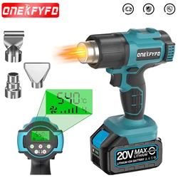 540 ℃   Pistola de ar quente sem fio, 4 engrenagens, velocidade do vento, display led, ajuste de temperatura, pistola de calor sem fio para makita, bateria de 18v