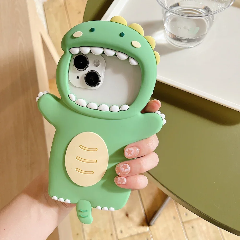 Soft Silicone Phone Case, Back Cover Skin Shell Shockproof Protector  3D Cute Cartoon Dinosaur, IPhone 11 12  13  14 15 Pro Max