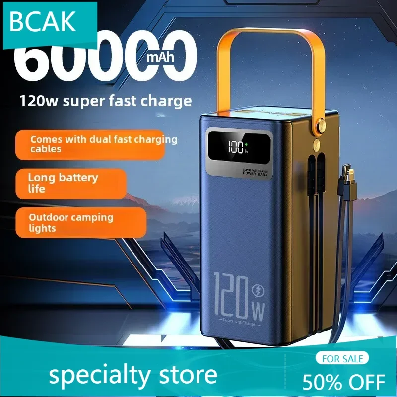 New 120W Large Capacity 60000 MAh Super Fast Power Bank Outdoor Camping Live Broadcast Mobile Power Supply BCAK