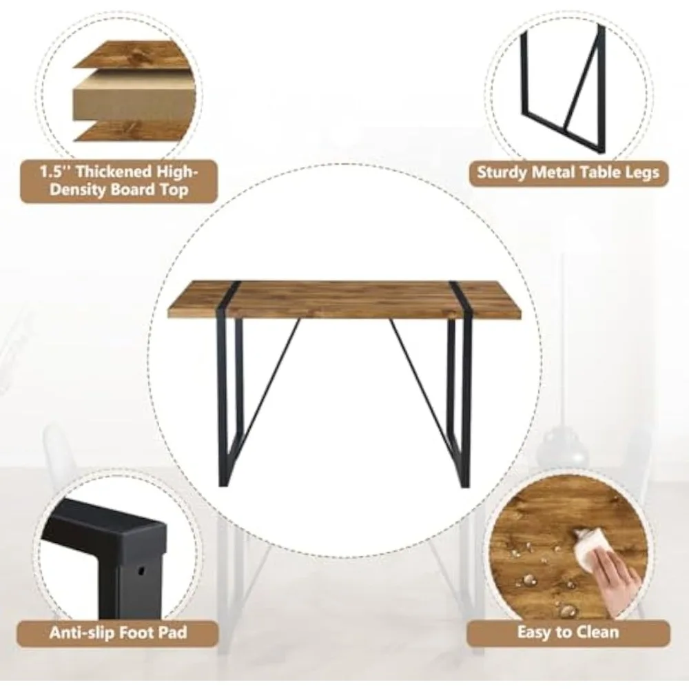 Four-Person Dining Table Set with 55" Table and Suede Fabric Chairs