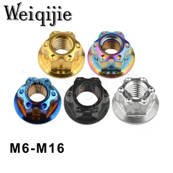 Weiqijie 6pcs Titanium Nut M6/M8/M10/M12/M14/M16 Torx Flange Hexagon Nuts for Motorcycle Rear Axle