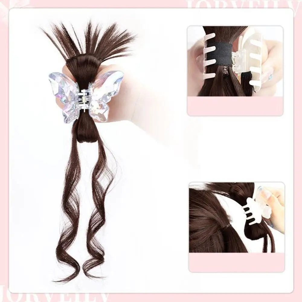 1 pcs Y2K girls sweet Chicken feather dragon dragon Half-tied ponytail butterfly clip ponytail wig hair Extensions