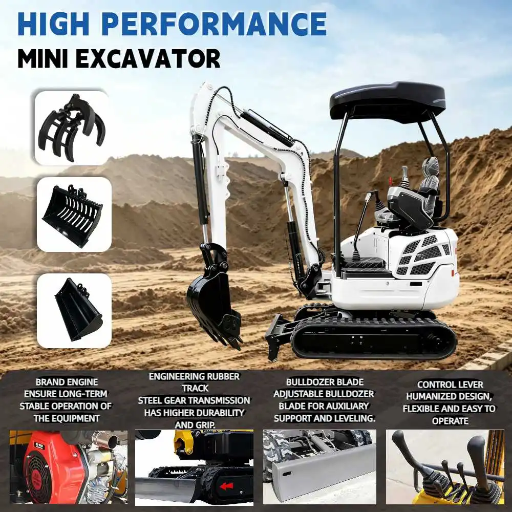 

Mini Excavator 1.5Ton-1.8Ton Kubota Engine Hydraulic Excavator Multifunctional Adjustable Trenching Families Farm Tool