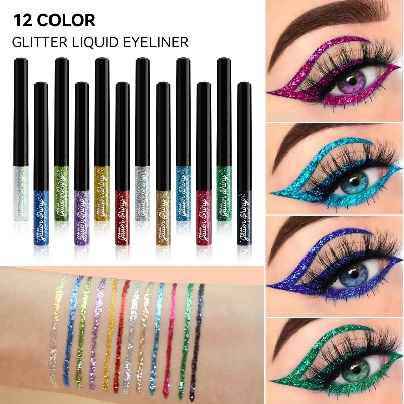 Glitter Liquid Eyeliner Eyeshadow Pearlescent Sequins Diamond Bright Shiny Eyeliner Waterproof Lasting Eyeshadow Makeup Cosmetic